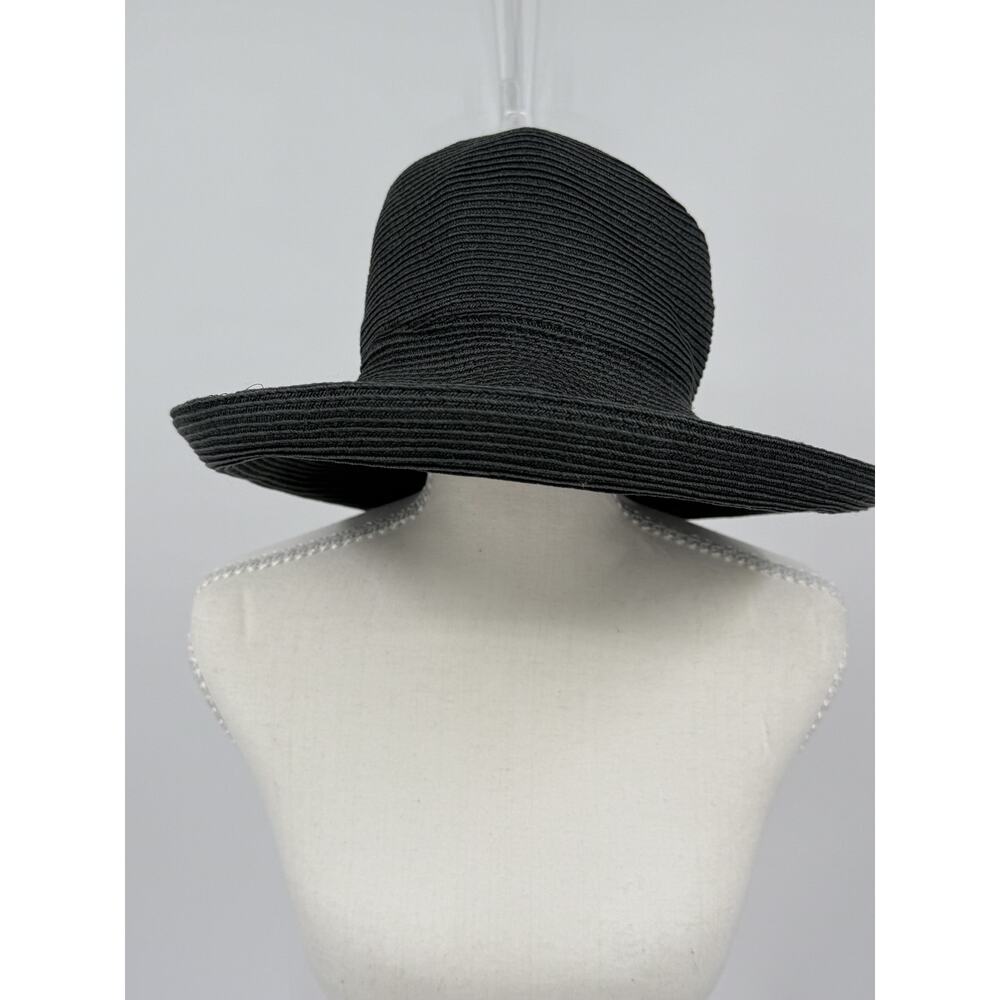 Eric Javits Squishee Packable Black Wide Brim Fedora Sun Hat OS Vacation Travel - Picture 4 of 6